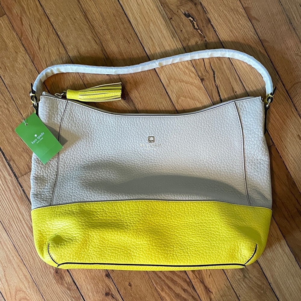 NWT Kate Spade Two-Tone Yellow and Cream Leather Hobo Bag